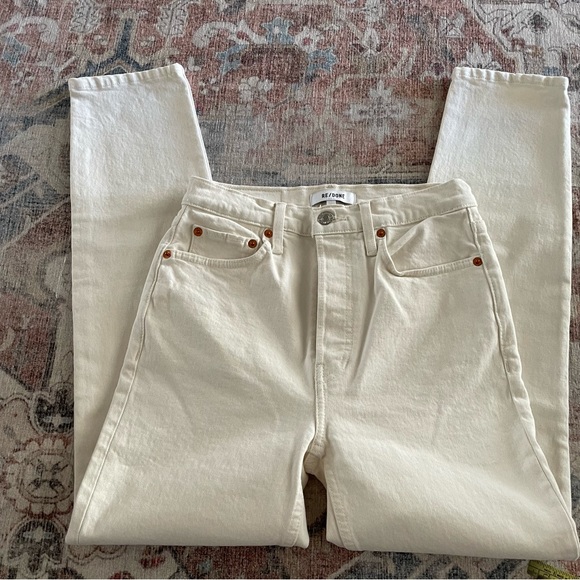 Redone 90s High Rise Crop Jeans Button Fly Size 26 Vintage White - Picture 10 of 16